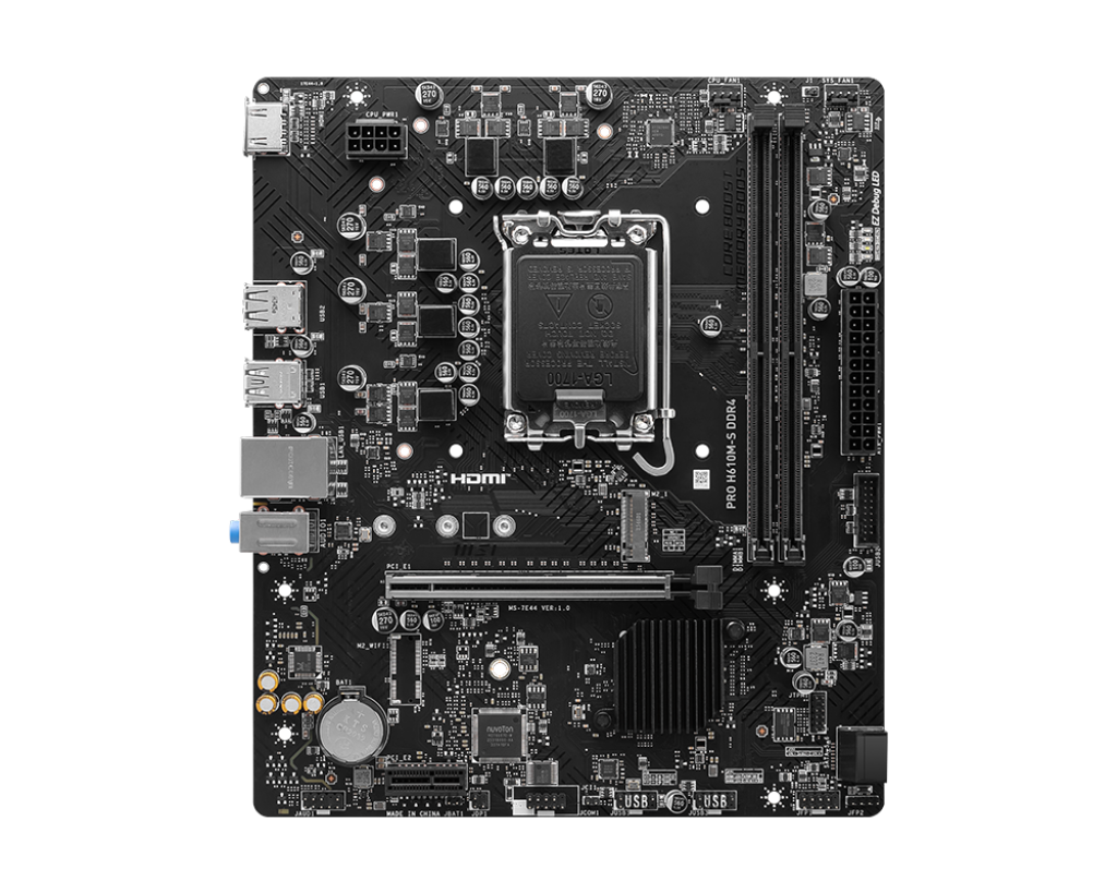 MSI PRO H610M‑S DDR4 Micro‑ATX Motherboard | Intel H610 | LGA 1700 | DDR4‑3200 | PCIe 4.0 x16 | Gen3 M.2 | HDMI 4K | Realtek 1 Gb LAN | ALC897 Audio