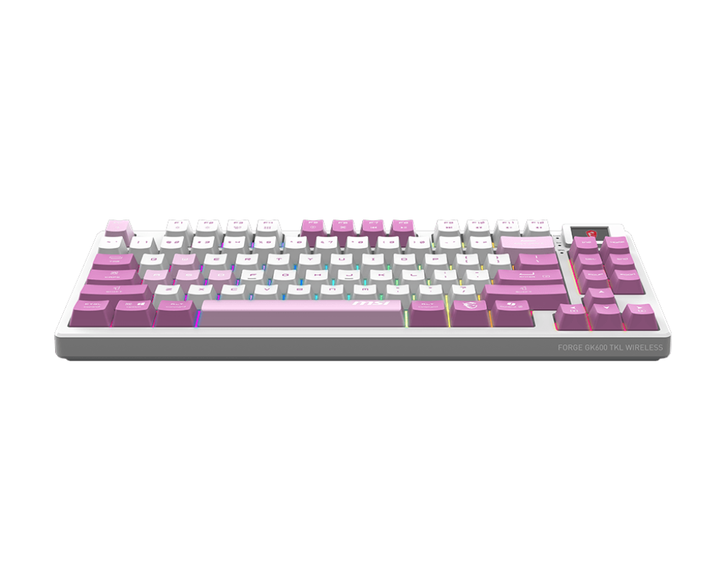 MSI FORGE GK600 TKL Wireless Violet Mechanical Gaming Keyboard | Tri-Mode (2.4 GHz / Bluetooth / USB) | Hot-Swappable Linear Switches | 20-Mode RGB | PBT Keycaps | Full Anti-Ghosting | Tenkeyless Design/English
