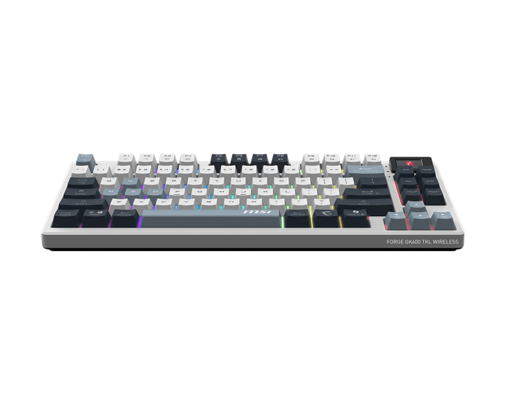 MSI FORGE GK600 TKL Wireless SKY Mechanical Gaming Keyboard | Tri-Mode Connectivity (2.4G / Bluetooth / USB) | Hot-Swappable Linear Switches | RGB Backlighting | PBT Keycaps | Tenkeyless Design | Rechargeable Battery/English
