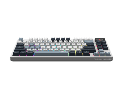 MSI FORGE GK600 TKL Wireless SKY Mechanical Gaming Keyboard | Tri-Mode Connectivity (2.4G / Bluetooth / USB) | Hot-Swappable Linear Switches | RGB Backlighting | PBT Keycaps | Tenkeyless Design | Rechargeable Battery/English