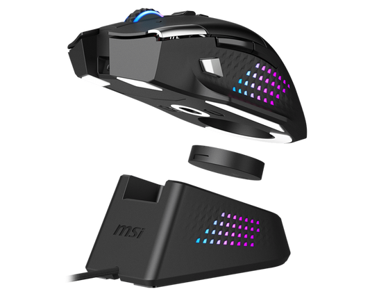 MSI VERSA PRO Wireless Gaming Mouse + Mouse Dock Pro | Tri-Mode Connectivity (2.4G / Bluetooth / USB) | 26000 DPI Optical Sensor | 1000Hz Polling Rate | RGB Lighting | Rechargeable Dock | Ergonomic Design