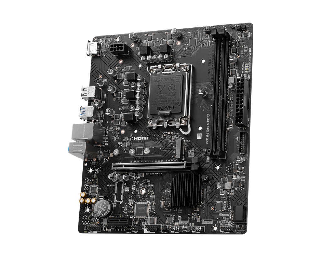 MSI PRO H610M‑S DDR4 Micro‑ATX Motherboard | Intel H610 | LGA 1700 | DDR4‑3200 | PCIe 4.0 x16 | Gen3 M.2 | HDMI 4K | Realtek 1 Gb LAN | ALC897 Audio