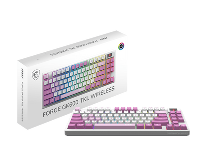 MSI FORGE GK600 TKL Wireless Violet Mechanical Gaming Keyboard | Tri-Mode (2.4 GHz / Bluetooth / USB) | Hot-Swappable Linear Switches | 20-Mode RGB | PBT Keycaps | Full Anti-Ghosting | Tenkeyless Design/English