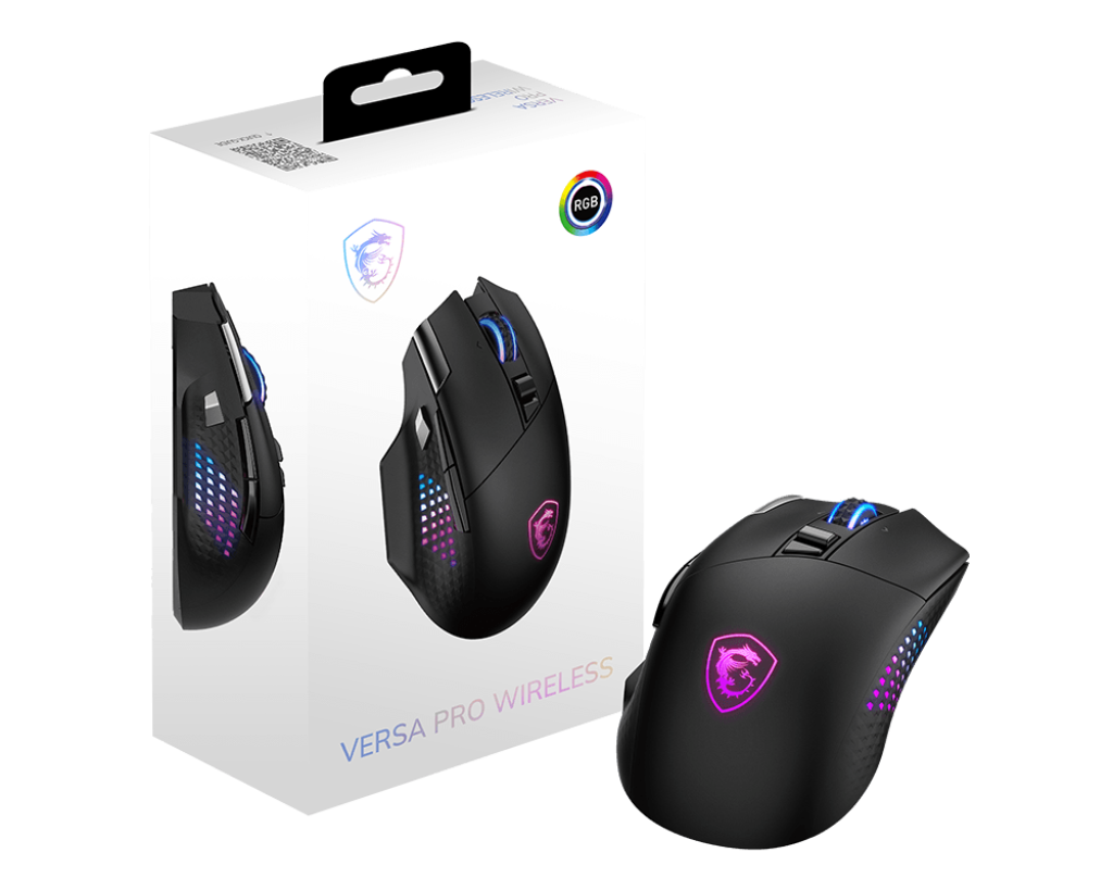 MSI VERSA PRO Wireless Gaming Mouse | Tri-Mode Connectivity (2.4G / Bluetooth / USB) | 26000 DPI Optical Sensor | 1000Hz Polling Rate | RGB Lighting | 15 Programmable Buttons | Ergonomic Design
