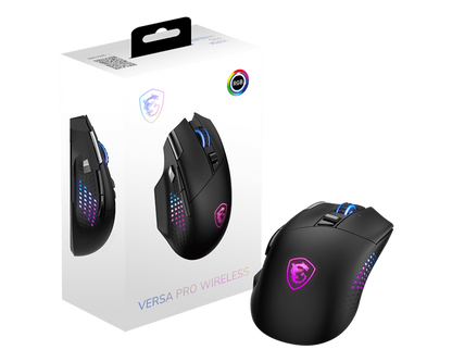 MSI VERSA PRO Wireless Gaming Mouse | Tri-Mode Connectivity (2.4G / Bluetooth / USB) | 26000 DPI Optical Sensor | 1000Hz Polling Rate | RGB Lighting | 15 Programmable Buttons | Ergonomic Design