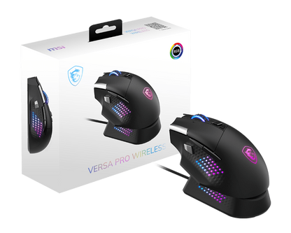 MSI VERSA PRO Wireless Gaming Mouse + Mouse Dock Pro | Tri-Mode Connectivity (2.4G / Bluetooth / USB) | 26000 DPI Optical Sensor | 1000Hz Polling Rate | RGB Lighting | Rechargeable Dock | Ergonomic Design