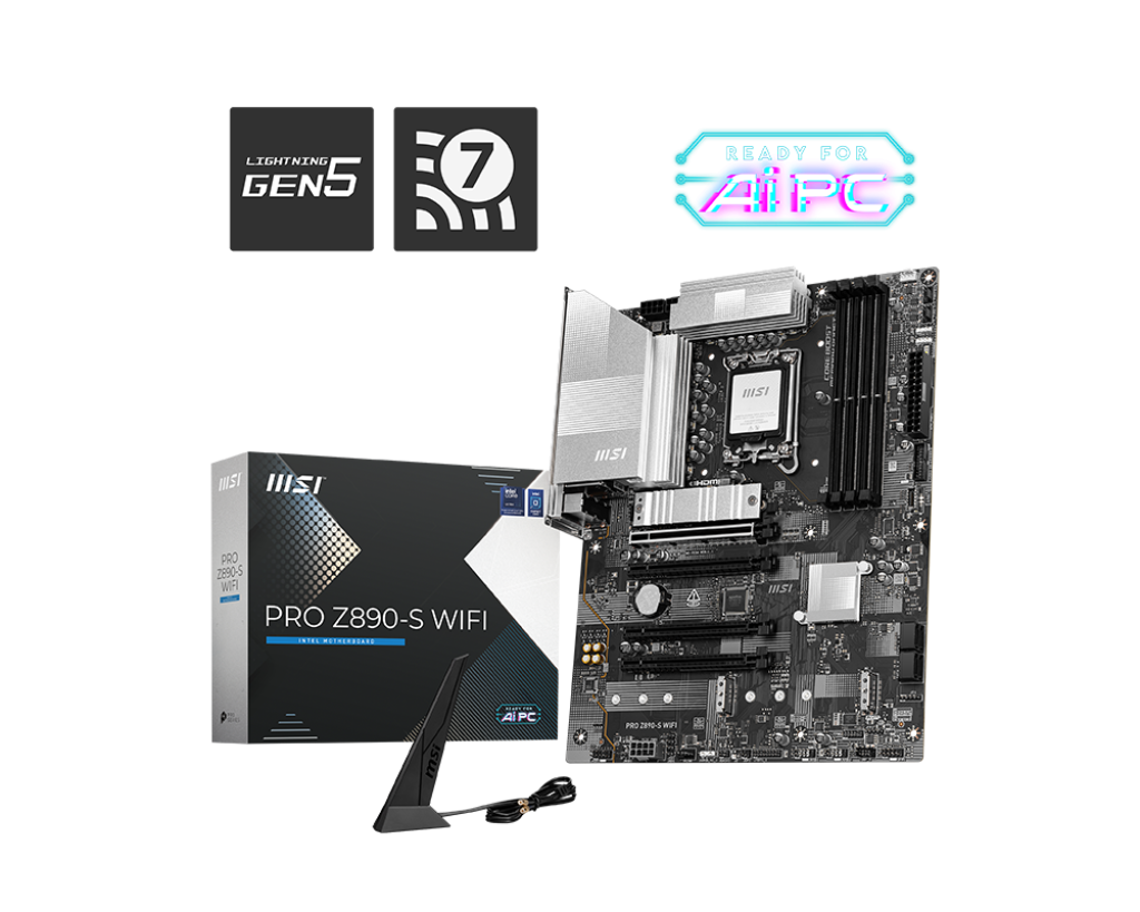 MSI PRO Z890‑S WIFI ATX Motherboard | Intel Z890 | LGA1851 | DDR5‑256GB | PCIe 5.0 x16 | M.2 Gen 5 | Wi‑Fi 7 + 2.5 GbE | Thunderbolt 4 | USB4