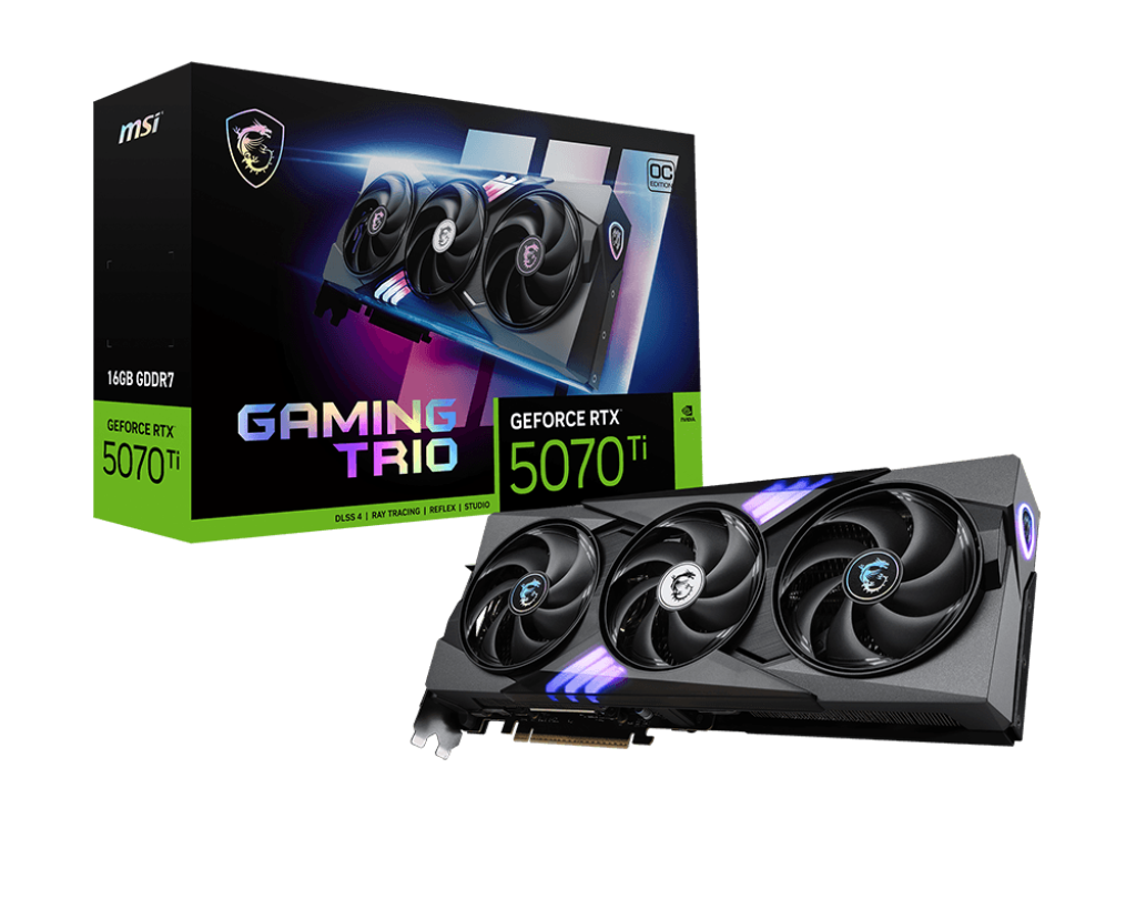 MSI GeForce RTX 5070 Ti 16G GAMING TRIO OC PLUS | 16GB GDDR7 | PCIe 5.0 | 8960 Cores | 28 Gbps | 2572 MHz Boost | DLSS 4 | HDMI 2.1b | DP 2.1b