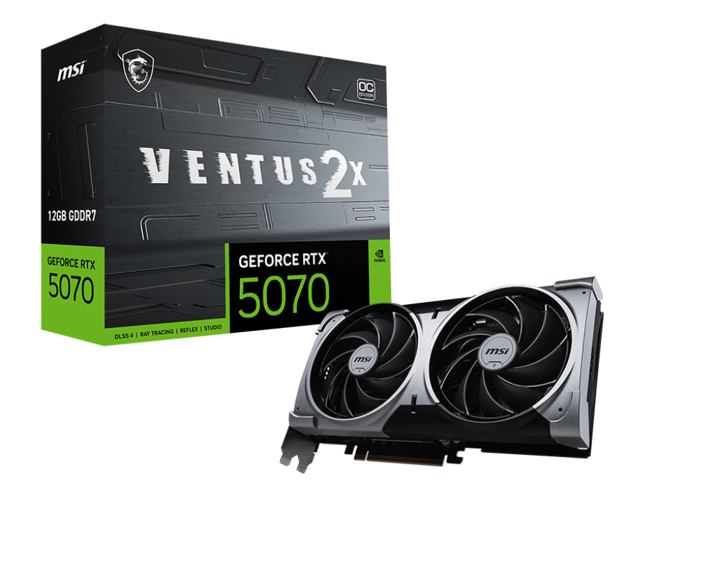 MSI GeForce RTX 5070 12 GB VENTUS 2X OC | NVIDIA Blackwell | 6144 CUDA Cores | 2557 MHz Boost | 28 Gbps GDDR7 | PCIe 5.0 | Dual-Fan Cooling