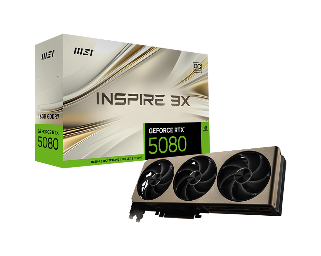 MSI GeForce RTX 5080 INSPIRE 3X OC | 16 GB GDDR7 | 10752 CUDA | Triple StormForce Fans | PCIe 5.0 | 360W TGP