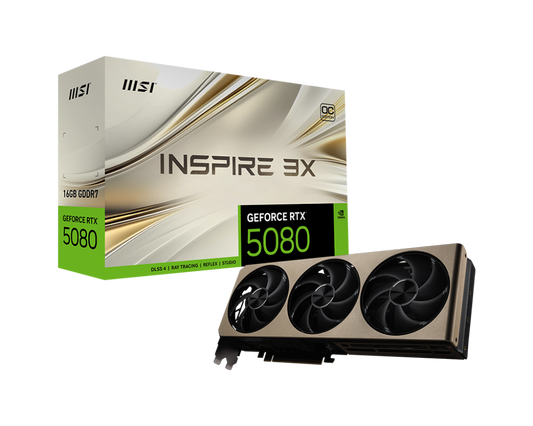 MSI GeForce RTX 5080 INSPIRE 3X OC | 16 GB GDDR7 | 10752 CUDA | Triple StormForce Fans | PCIe 5.0 | 360W TGP