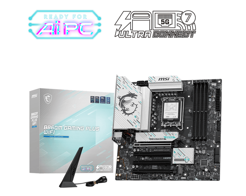 MSI B860M Gaming Plus WiFi Motherboard | Micro-ATX | Intel LGA 1851 Socket | B860 Chipset | DDR5 Memory Support | PCIe 5.0 | 2.5G LAN | Wi-Fi 6E | USB 20Gbps