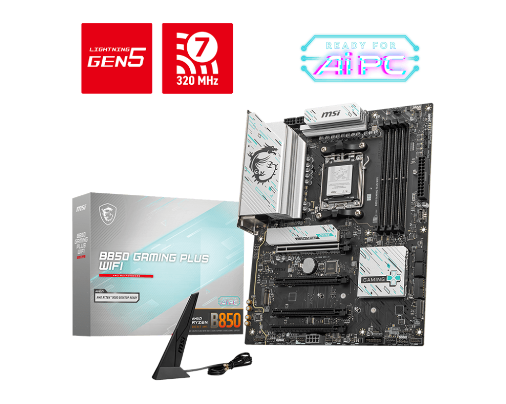 MSI B850 GAMING PLUS WIFI ATX Motherboard | AM5 | DDR5‑8200+ OC | PCIe 5.0 x16 | 3× M.2 (1× Gen5) | 5 GbE LAN | Wi‑Fi 7 | USB4 | HDMI 2.1
