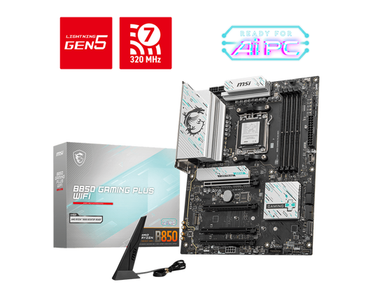 MSI B850 GAMING PLUS WIFI ATX Motherboard | AM5 | DDR5‑8200+ OC | PCIe 5.0 x16 | 3× M.2 (1× Gen5) | 5 GbE LAN | Wi‑Fi 7 | USB4 | HDMI 2.1
