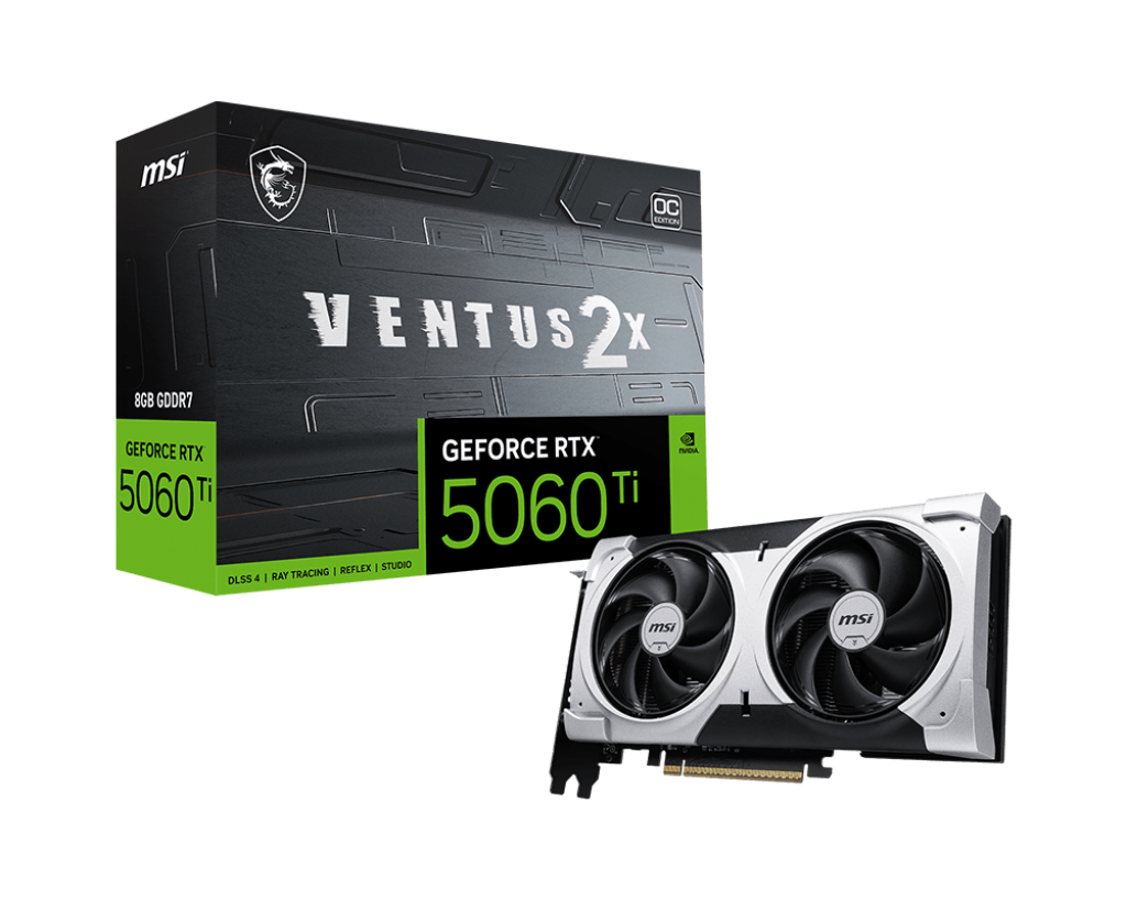MSI GeForce RTX 5060 Ti 8GB GDDR7 VENTUS 2X OC PLUS GPU | 4608 CUDA | 2600 MHz Boost | PCIe 5.0 | DP 2.1b × 3 | HDMI 2.1b | Dual‑Fan Stormforce Cooling
