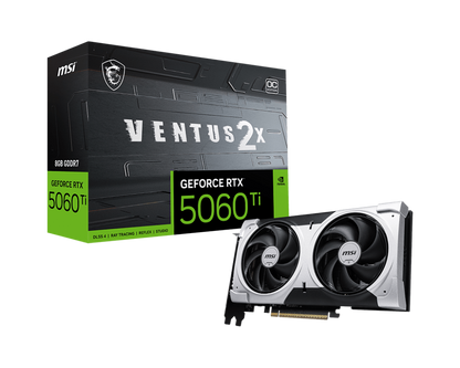 MSI GeForce RTX 5060 Ti 8GB GDDR7 VENTUS 2X OC PLUS GPU | 4608 CUDA | 2600 MHz Boost | PCIe 5.0 | DP 2.1b × 3 | HDMI 2.1b | Dual‑Fan Stormforce Cooling