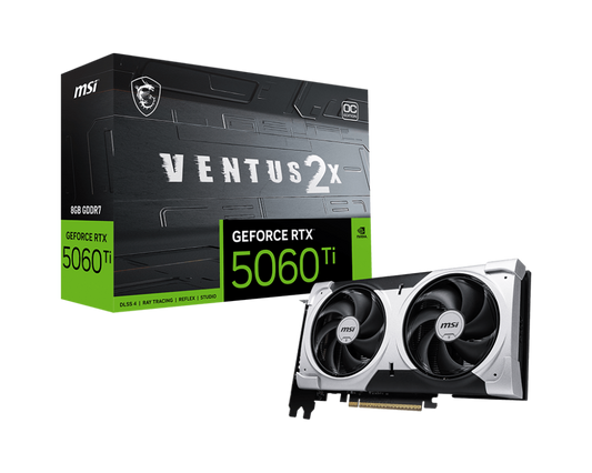 MSI GeForce RTX 5060 Ti 8GB GDDR7 VENTUS 2X OC PLUS GPU | 4608 CUDA | 2600 MHz Boost | PCIe 5.0 | DP 2.1b × 3 | HDMI 2.1b | Dual‑Fan Stormforce Cooling