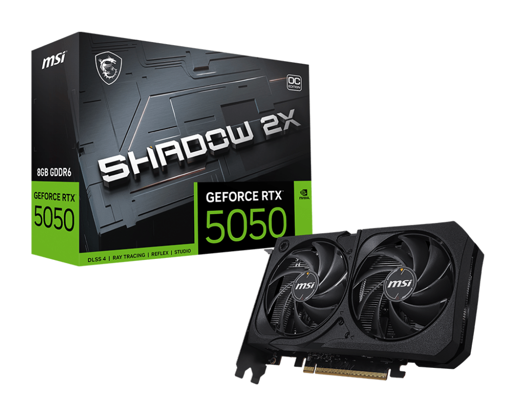 MSI GeForce RTX 5050 8G SHADOW 2X OC | 2560 CUDA Cores | 20 Gbps GDDR6 | Boost 2617 MHz | Dual-Fan | PCIe 5.0 | 130 W