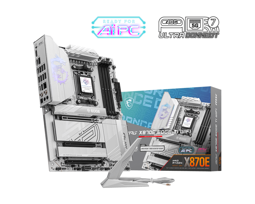 MSI MPG X870E EDGE TI WIFI ATX Motherboard | AM5 | AMD X870E | DDR5‑8400+ OC | PCIe 5.0 x16 | 4× M.2 Gen5 | Wi‑Fi 7 | 5G LAN | USB4 40 Gbps | Realtek ALC4080