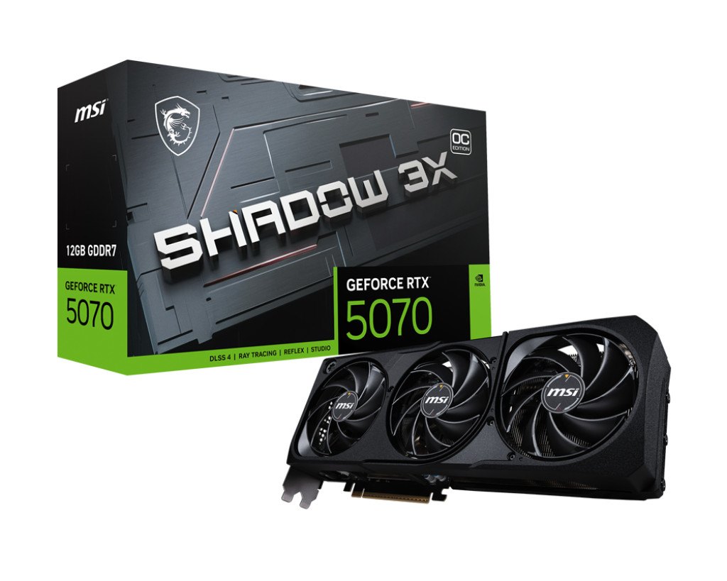 MSI GeForce RTX 5070 12 GB SHADOW 3X OC | NVIDIA Blackwell | 6144 CUDA Cores | 2557 MHz Boost | 28 Gbps GDDR7 | PCIe 5.0 | Triple-Fan Cooling