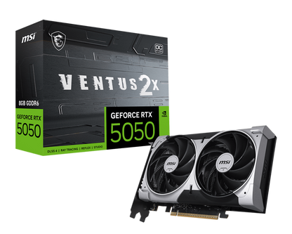 MSI GeForce RTX 5050 8 GB VENTUS 2X OC | NVIDIA Blackwell | 2560 CUDA Cores | 2617 MHz Boost | 20 Gbps GDDR6 | 3× DP 2.1b | HDMI 2.1b | PCIe 5.0 | 130 W TDP