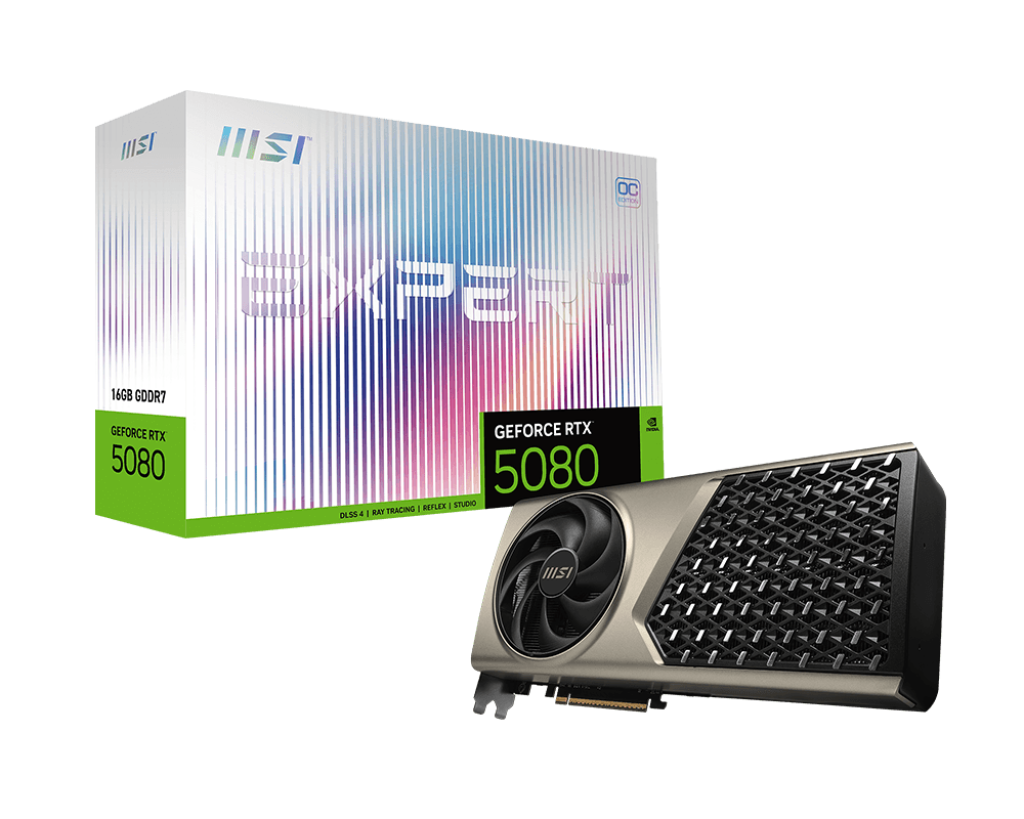 MSI GeForce RTX 5080 16 GB EXPERT OC | NVIDIA Blackwell | 10 | 752 CUDA Cores | 2730 MHz Boost | 30 Gbps GDDR7 | PCIe 5.0 | Dual-Fan Cooling