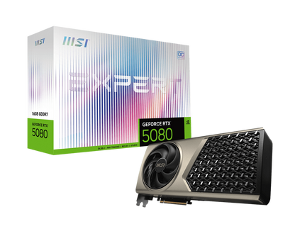 MSI GeForce RTX 5080 16 GB EXPERT OC | NVIDIA Blackwell | 10 | 752 CUDA Cores | 2730 MHz Boost | 30 Gbps GDDR7 | PCIe 5.0 | Dual-Fan Cooling