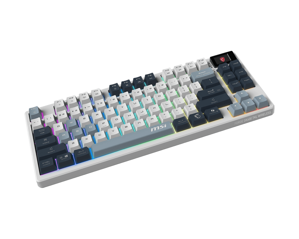 MSI FORGE GK600 TKL Wireless SKY Mechanical Gaming Keyboard | Tri-Mode Connectivity (2.4G / Bluetooth / USB) | Hot-Swappable Linear Switches | RGB Backlighting | PBT Keycaps | Tenkeyless Design | Rechargeable Battery/English