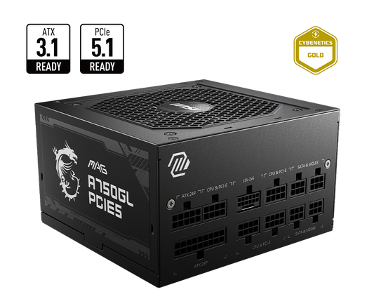 MSI MAG A750GL PCIE5 | ATX 3.1 / PCIe-5 750 W Full-Modular 80 PLUS Gold PSU | 450 W 16-Pin GPU Cable