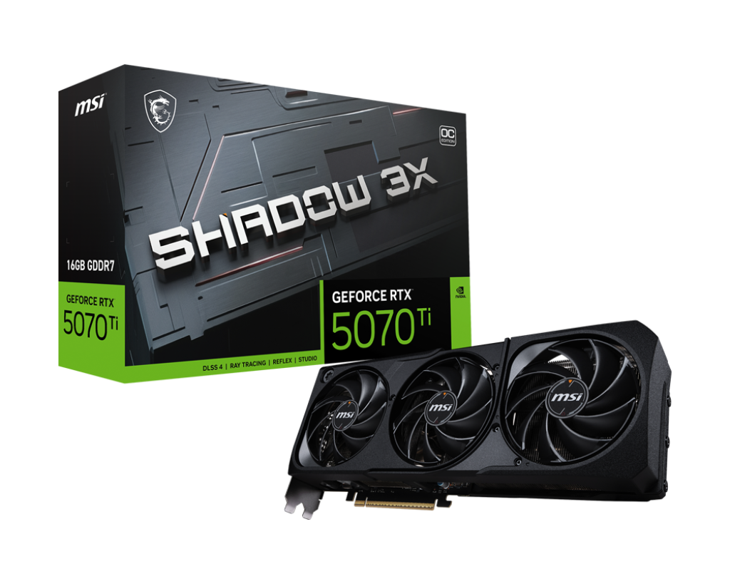 MSI GeForce RTX 5070 Ti SHADOW 3X OC | 16 GB GDDR7 | 8960 CUDA Cores | TORX Fan 5.0 | PCIe 5.0 | 300W | Triple DisplayPort + HDMI