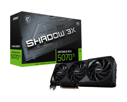 MSI GeForce RTX 5070 Ti SHADOW 3X OC | 16 GB GDDR7 | 8960 CUDA Cores | TORX Fan 5.0 | PCIe 5.0 | 300W | Triple DisplayPort + HDMI