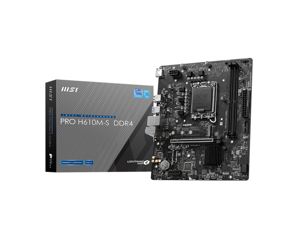 MSI PRO H610M‑S DDR4 Micro‑ATX Motherboard | Intel H610 | LGA 1700 | DDR4‑3200 | PCIe 4.0 x16 | Gen3 M.2 | HDMI 4K | Realtek 1 Gb LAN | ALC897 Audio