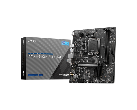 MSI PRO H610M‑S DDR4 Micro‑ATX Motherboard | Intel H610 | LGA 1700 | DDR4‑3200 | PCIe 4.0 x16 | Gen3 M.2 | HDMI 4K | Realtek 1 Gb LAN | ALC897 Audio