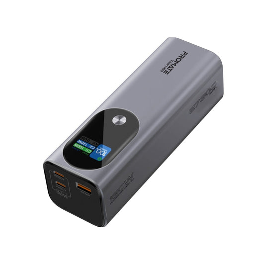Promate 27600mAH Power Bank | Super-Slim 160W with Smart TFT LCD Display | Durable Metal Made | Over Charge Protection for USB-C and USB-A Devices.