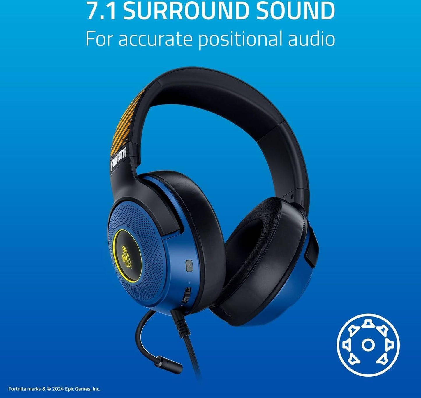 Razer Kraken V3 X Wired USB Gaming Headset - Fortnite Edition, 40mm TriForce Drivers, Chroma RGB Lighting, HyperClear Cardioid Mic, 7.1 Surround Sound, 285g Lightweight, Blue