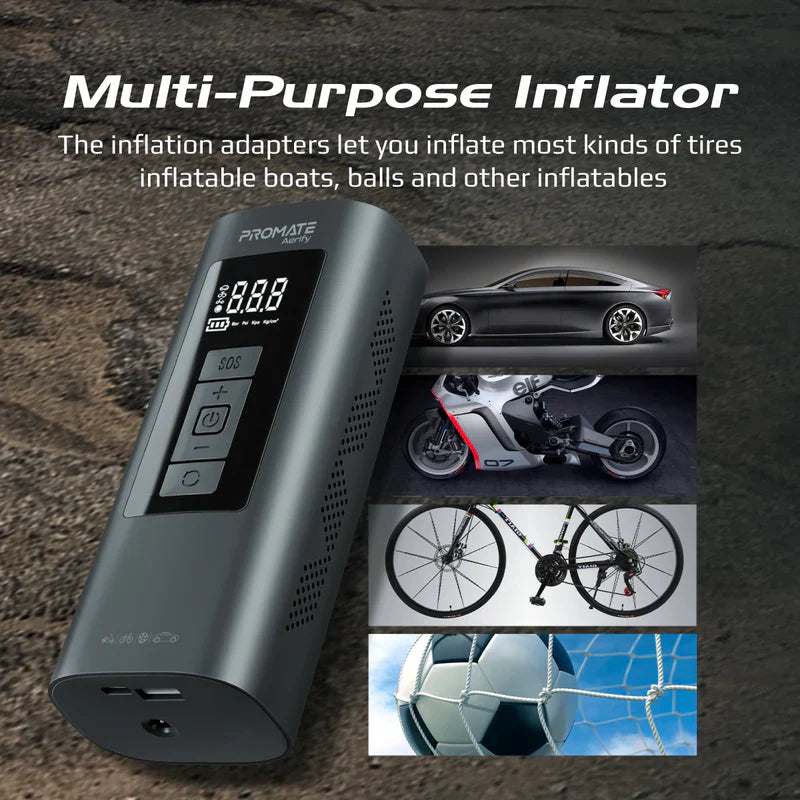 Promate Aerify 150 PSI Portable Air Compressor & Power Bank | 6 | 000 mAh Battery | 25 L/min Airflow | LED Light