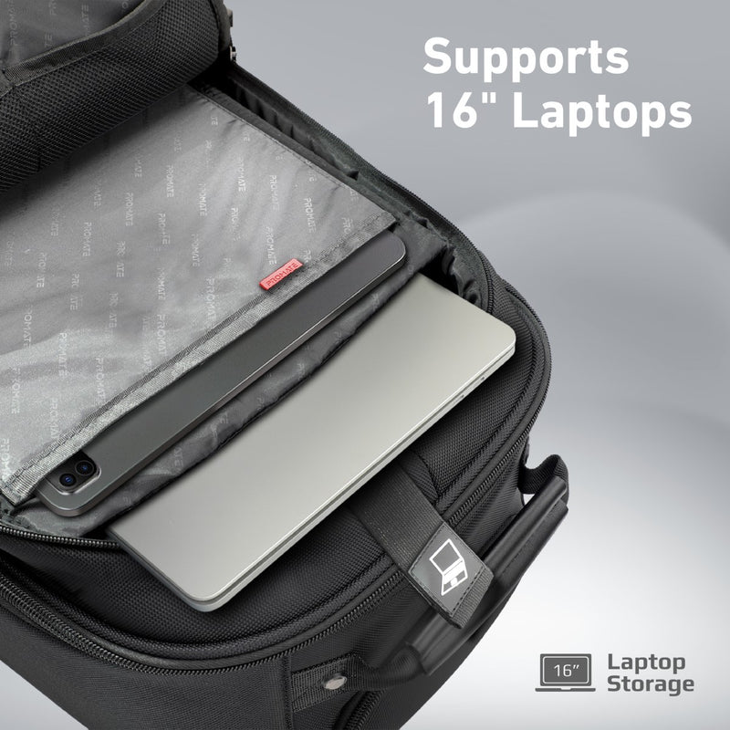 Promate Mogul-TR 2-in-1 Trolley Laptop Bag | Up to 16″ | Water-Resistant with Wheels & Hidden Backpack Straps