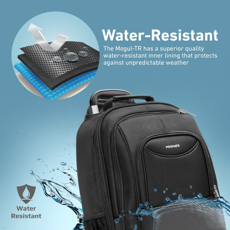 Promate Mogul-TR 2-in-1 Trolley Laptop Bag | Up to 16″ | Water-Resistant with Wheels & Hidden Backpack Straps