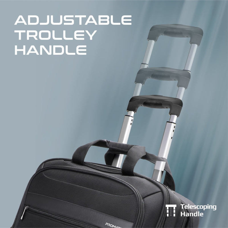 Promate Persona-TR Versatile 2-in-1 Travel Trolley Bag for 16″ Laptop | Water-Resistant | Telescoping Handle | In-Line Wheels