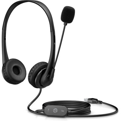 HP Stereo USB Headset G2 – Wired On-Ear Headset with Noise-Cancelling Boom Mic, USB-A, Black