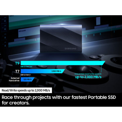 Samsung T9 2TB Portable SSD | USB 3.2 Gen 2x2 | Up to 2 | 000 MB/s Read | Rugged Design | AES 256-bit Encryption | Black