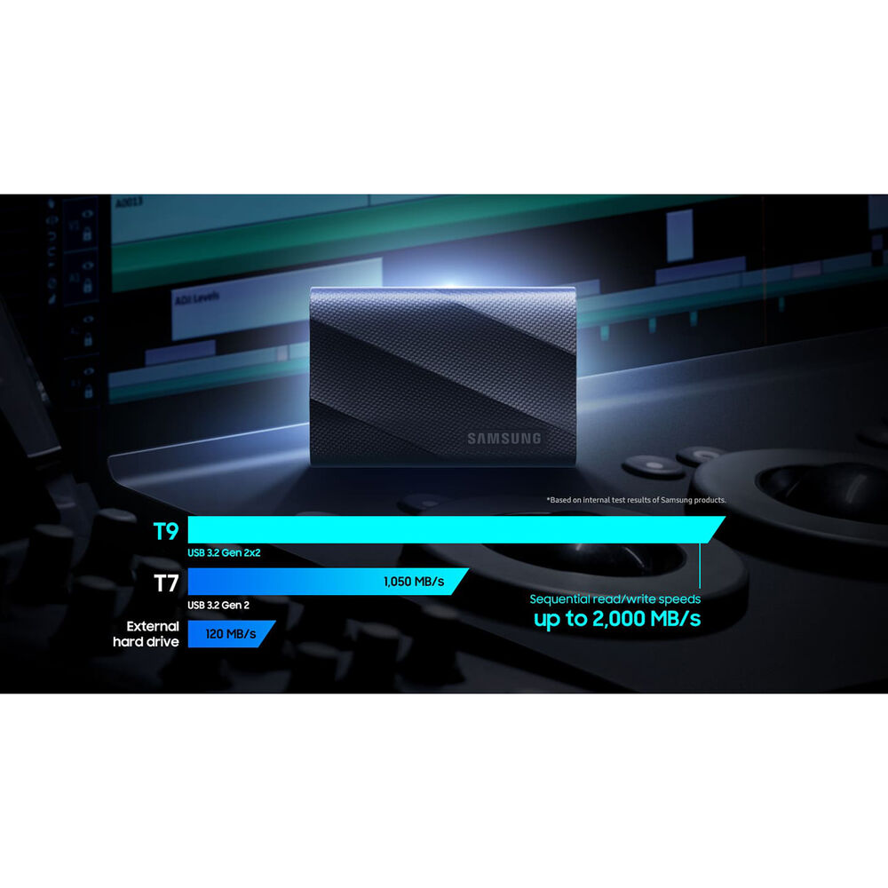 Samsung T9 4TB Portable SSD – USB 3.2 Gen 2x2, Up to 2,000 MB/s Read/Write, Rugged Design, AES 256-bit Encryption, Black