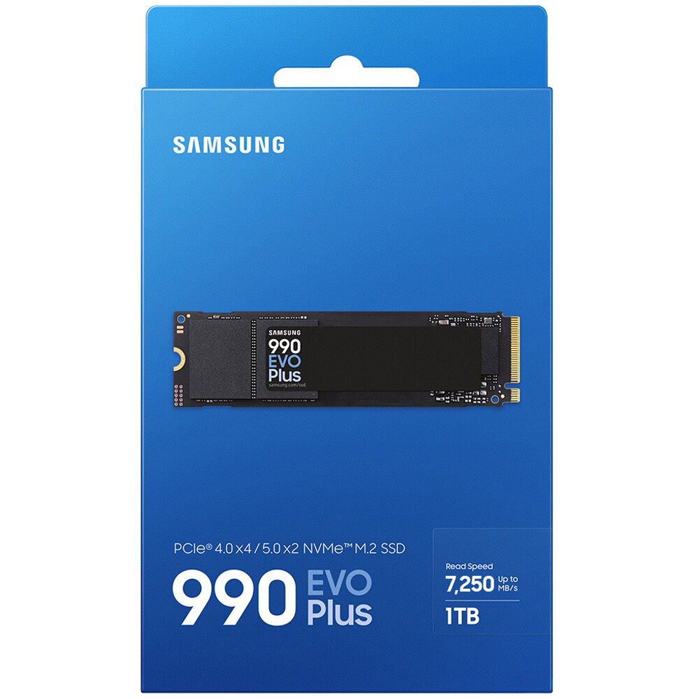 Samsung 990 EVO Plus 1TB NVMe M.2 SSD – PCIe 4.0/5.0, Up to 7,250MB/s Read, 6,300MB/s Write, DRAMless