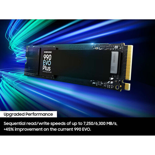 Samsung 990 EVO Plus 1TB NVMe M.2 SSD – PCIe 4.0/5.0, Up to 7,250MB/s Read, 6,300MB/s Write, DRAMless