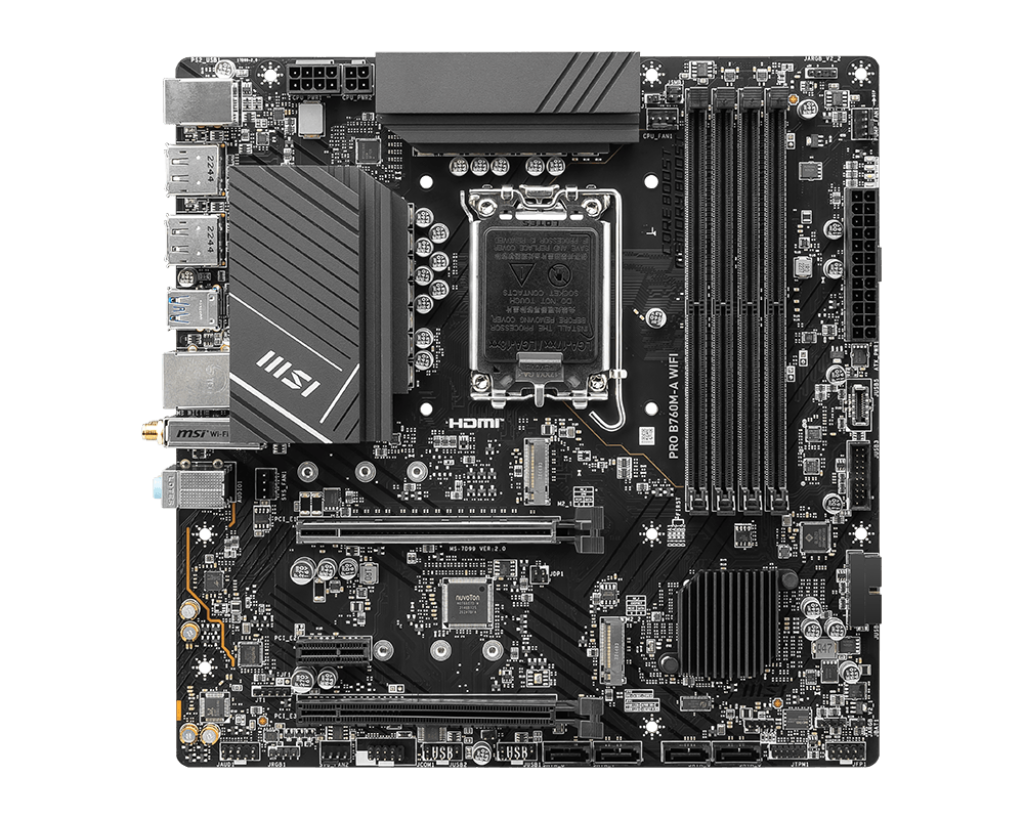 MSI PRO B760M‑A WiFi DDR5 mATX Motherboard | LGA 1700 | DDR5 5333 MHz OC | PCIe 4.0 | Wi‑Fi 6E | 2.5 Gb LAN