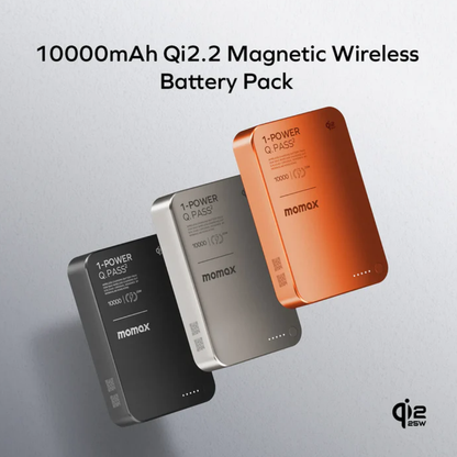 Momax 1-Power Q.Pass 10000mAh Qi2 Magnetic Wireless Power Bank | Black