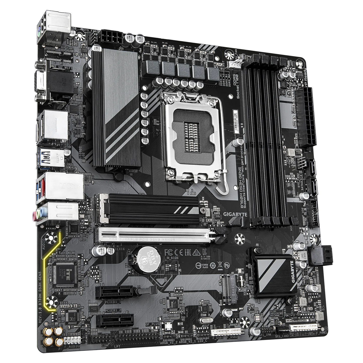 Gigabyte B760M-DS3H GEN5 mATX Motherboard | LGA 1700 for 12th-14th Gen Intel | DDR5 | PCIe 5.0 x16 | Dual M.2 | USB-C | 2.5Gb LAN | Q-FLASH Plus