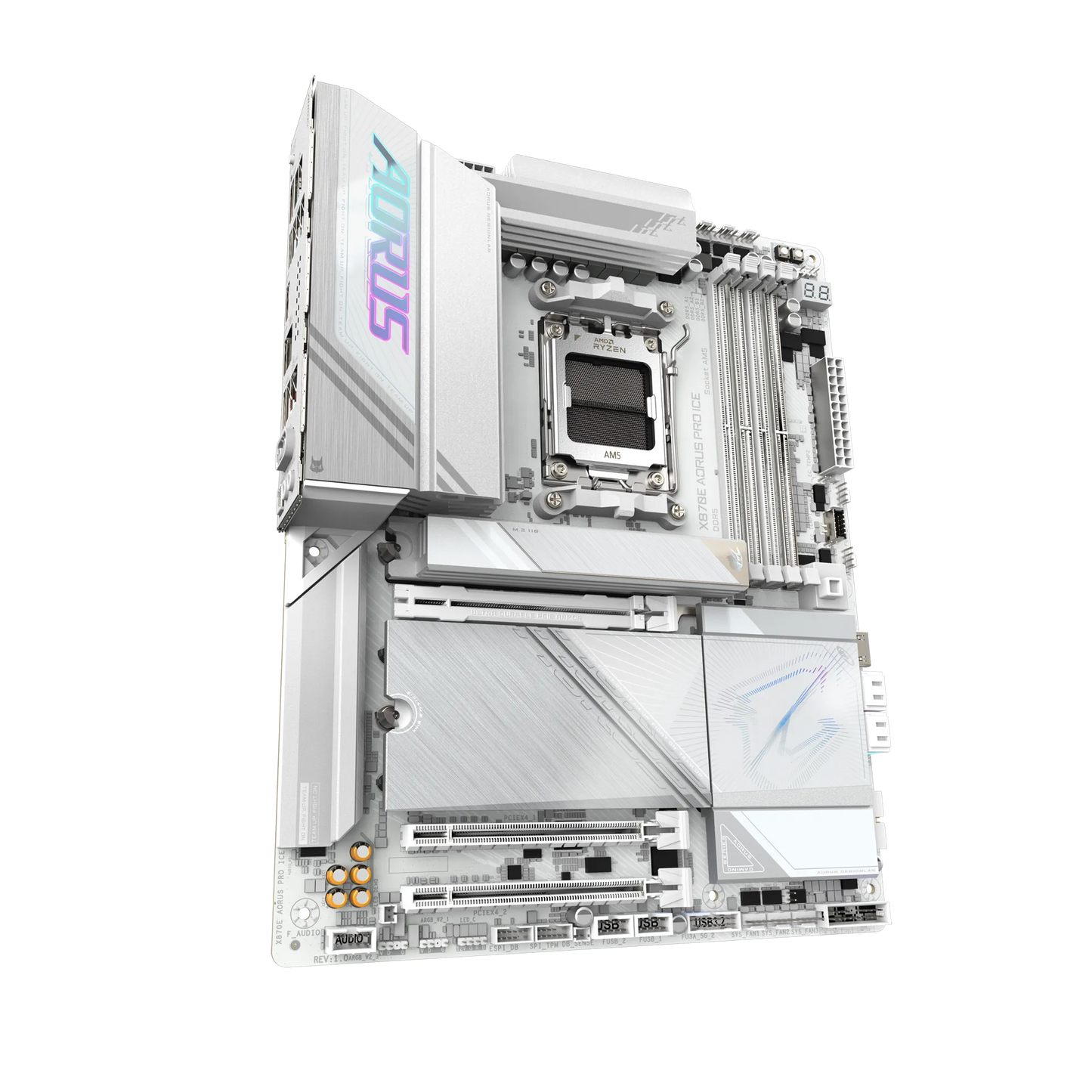 GIGABYTE X870E AORUS PRO ICE ATX Motherboard | AM5 Socket | DDR5 8000 MT/s OC | PCIe 5.0 | Quad M.2 | Dual USB4 | Wi‑Fi 7 | 2.5GbE LAN | White Edition