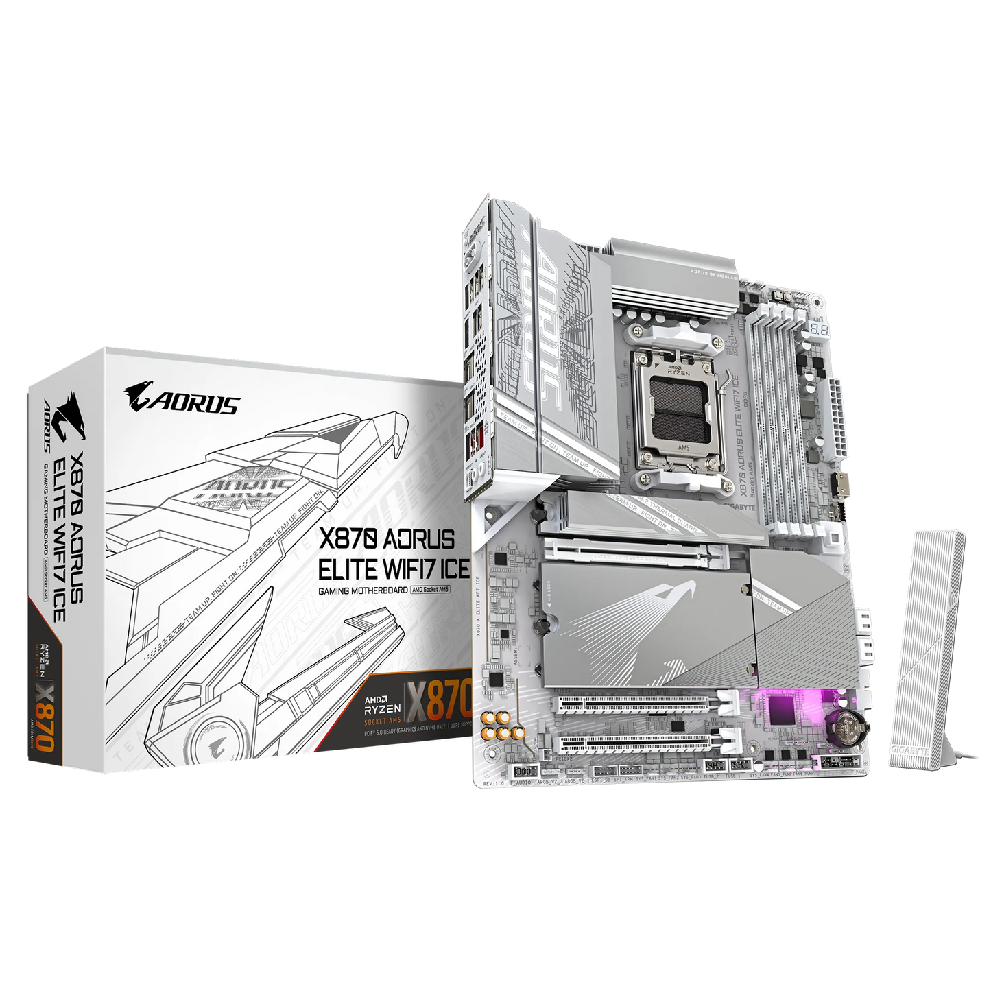 GIGABYTE X870 AORUS ELITE WIFI7 ICE ATX Motherboard | AMD AM5 | DDR5 | PCIe 5.0 | Quad M.2 | USB4 | Wi-Fi 7 | 2.5GbE LAN | EZ-Latch | Smart Fan 6