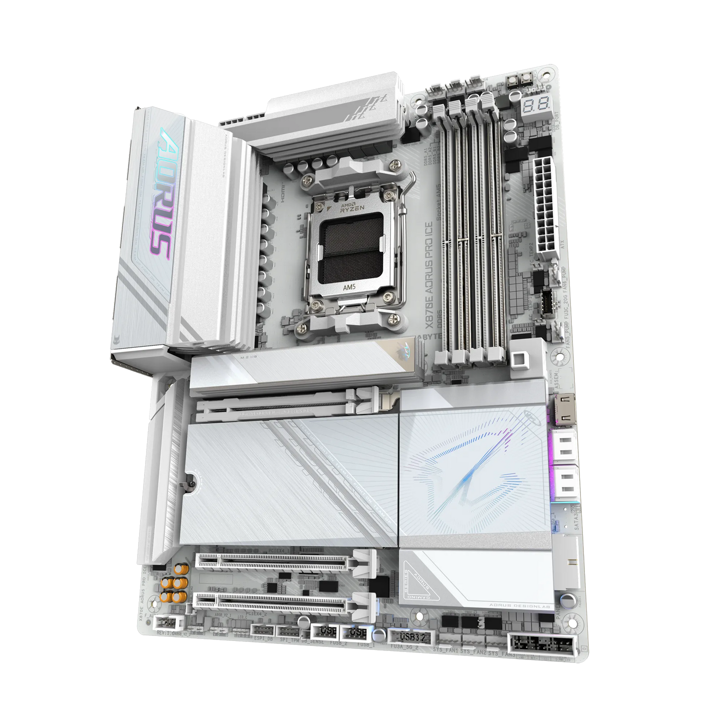 GIGABYTE X870E AORUS PRO ICE ATX Motherboard | AM5 Socket | DDR5 8000 MT/s OC | PCIe 5.0 | Quad M.2 | Dual USB4 | Wi‑Fi 7 | 2.5GbE LAN | White Edition